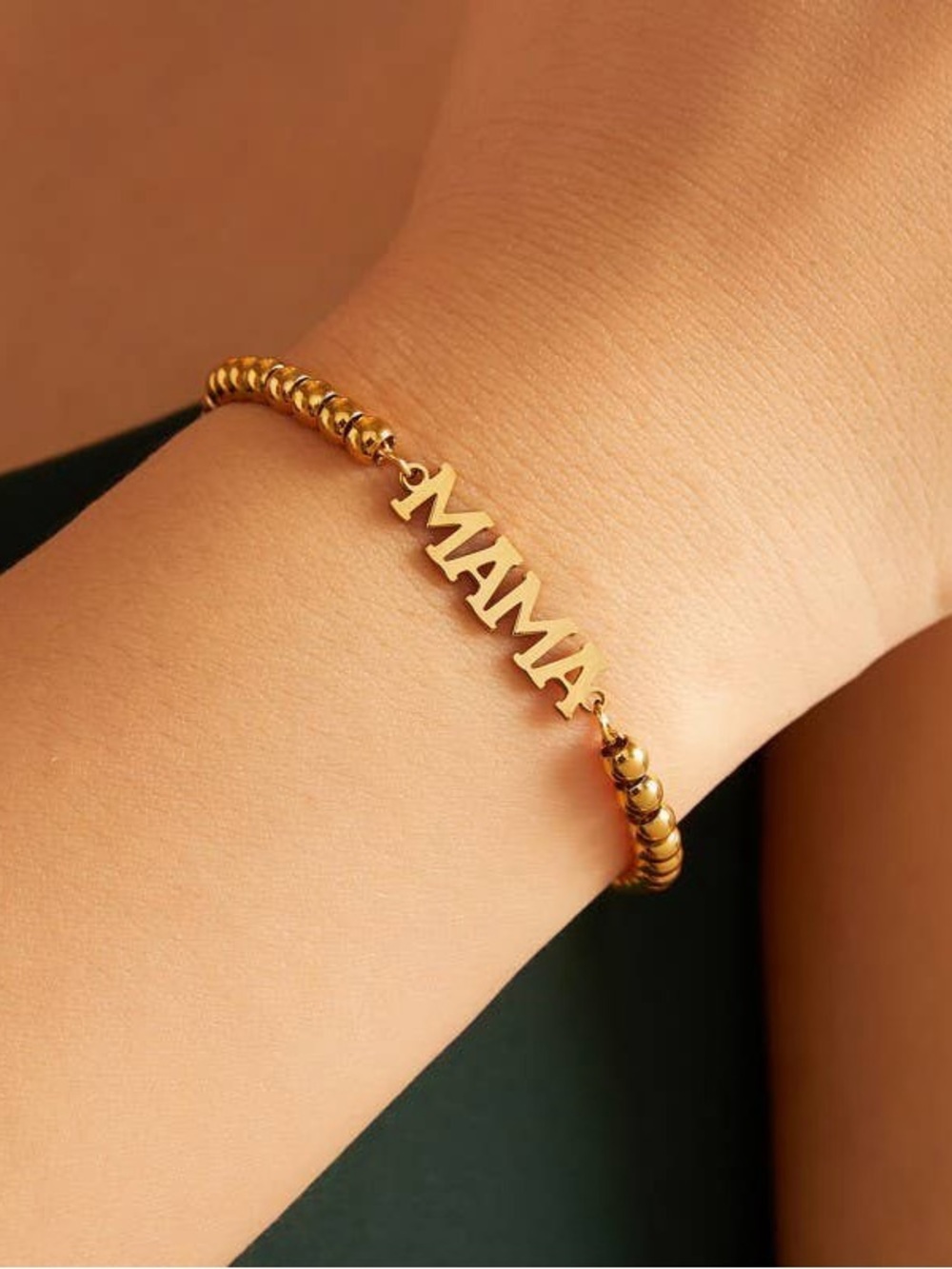 Waterproof Tarnish FreeGold 'MAMA' Beaded Stretch Bracelet